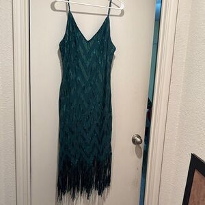 Elegant Green Fringe Dress